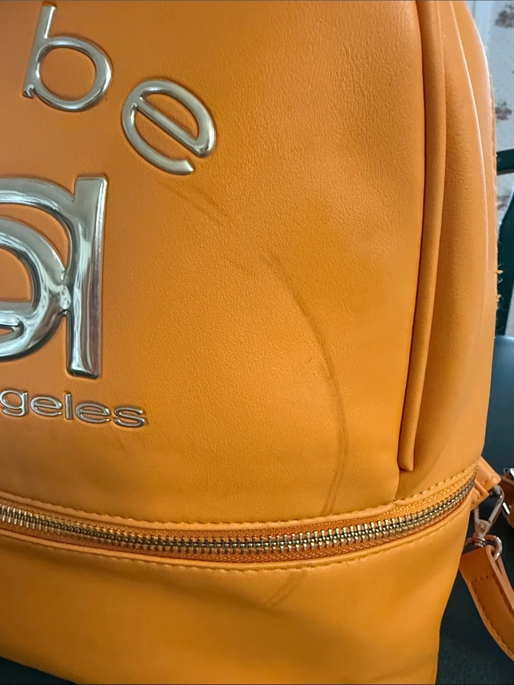 bebe Orange Backpack with Metallic Logo